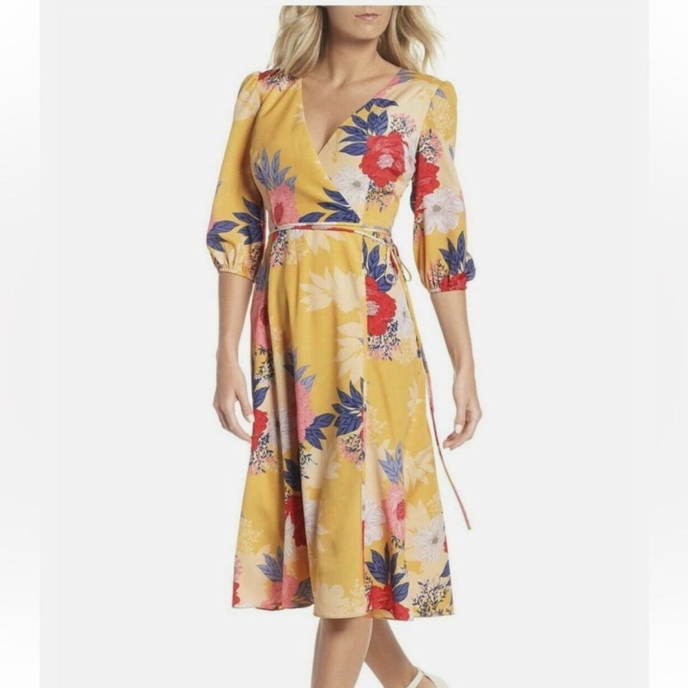 Eliza J Faux Wrap Floral Midi Dress Size 6